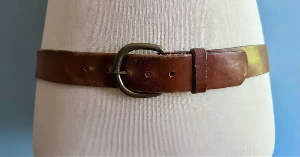 Oil Harness Distressed Brown Leather Belt w/Horseshoe Buckle Mens sz 38